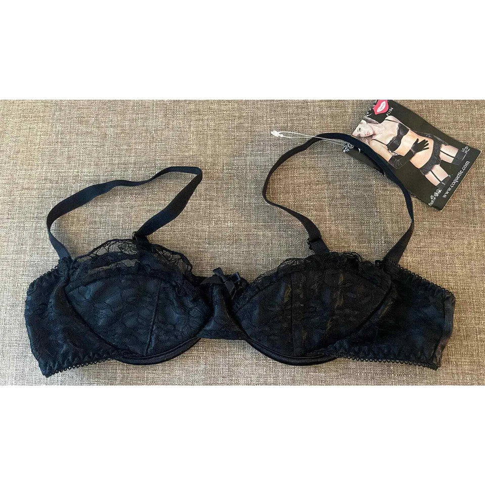 NUEVO Sujetador Coquette negro satinado/encaje para mujer talla pequeña estilo 1194 Foto 1 de 4