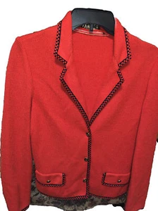 Vintage 70s Venice M Red Knit Cardigan Sweater Blazer Jacket Wool - Picture 1 of 5