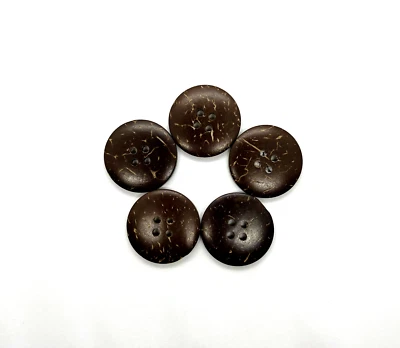 Pack of 5 Natural Coconut Shell Buttons 25mm (1 Inch) 4 Holes - Image 1 of 4
