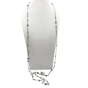 Long Premier Designs Crystal & Metal Bead Necklace, Vintage Blue and Gold Tone - Picture 1 of 4