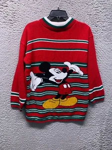 Mickey Unlimited Vintage Sweater Womens Red Small Striped Mickey Mouse Disney - Picture 1 of 8