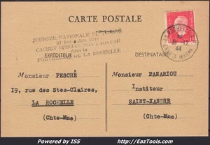 FRANCE CP AVEC GRIFFE FORTERESSE DE LA ROCHELLE CACHET NON PARVENU DU 31/12/1944 - Picture 1 of 2