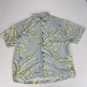 TOMMY BAHAMA Mens XL Button Up Blue Silk Shirt Floral Design Holiday Pool Club - Picture 1 of 7