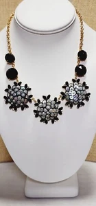 Kate Spade Signed "Be Bold" Sequin Black Clear Rhinestone Flower Necklace B591 - Picture 1 of 10