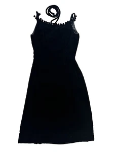 Vintage 1950s Ann Fogarty Little Black Dress Velvet w/ Poms S Designer Cocktail - Picture 1 of 9