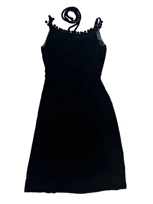 Vintage 1950s Ann Fogarty Little Black Dress Velvet w/ Poms S Designer Cocktail - Image 1 of 4