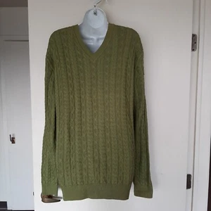 Vintage Talbots Men's Green V-Neck Cable Knit Sweater Large Pima Cotton - Picture 1 of 6