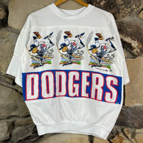 Vintage 1989 Los Angeles Dodgers Caribe Size Large Sweatshirt Jack Davis S/S MLB Cover