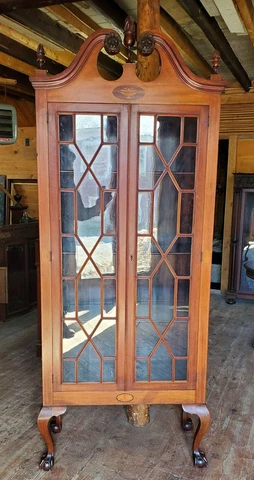 ANTIQUE CUSTOM CHIPPENDALE MAHOGANY CHINA CABINET WITH INLAY Cover