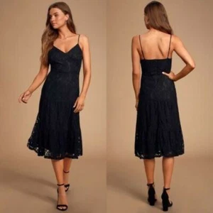 Vestido midi Lulus Manning negro de encaje en capas nuevo con etiquetas S - Imagen 1 de 8