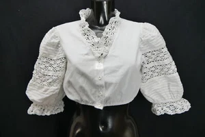 Gr.40 Dirndlbluse weiß Bluse für Dirndl Baumwollmischung mit Spitze B10748 - Bild 1 von 4