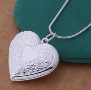 Sterling Silver Heart Locket Pendant Necklace Photo 18" Snake Chain Gift Box - Picture 1 of 4