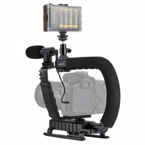 Camera Stabilizer w/ Fill Light & Mic & Cold Shoe Tripod Head For DV Cameras xr - Picture 1 of 11