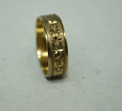 100% Genuine 9k Solid Yellow Gold Etched Eternity Band Ring Size 6.75 or N — 第 1/4 张图片