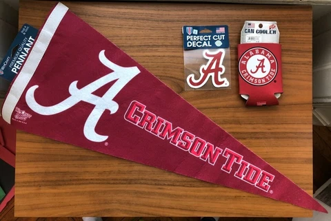 Alabama Crimson Tide Memorabilia Lot: WinCraft Pennant, Can Cooler and Decal! Cover