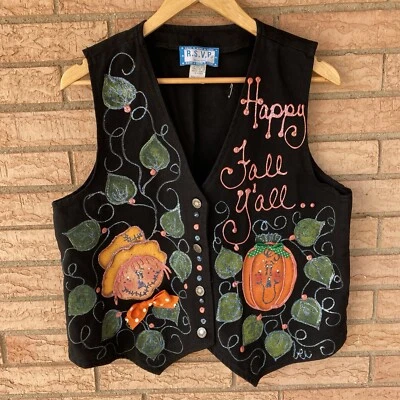 Chaleco de pintura brillante hinchado calabaza Happy Fall Y'all años 90 y2k RSVP talla grande mamá Foto 1 de 4