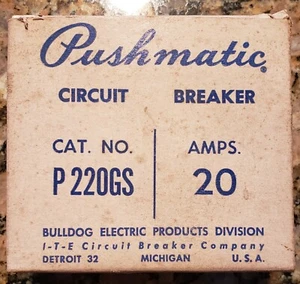 P220GS INTERRUTTORE PUSHMATIC 20A, 2 POLI 120V - Foto 1 di 7