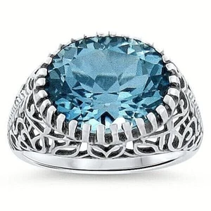 DECO ANTIQUE STYLE GENUINE 4.5 CT SKY BLUE TOPAZ 925 STERLING SILVER RING   288Z - Picture 1 of 3