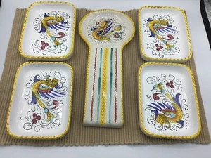 Fortebraccio Ceramiche Dipinto A Mano Umbria Italy Spoon Rest And Four Trays - Picture 1 of 7
