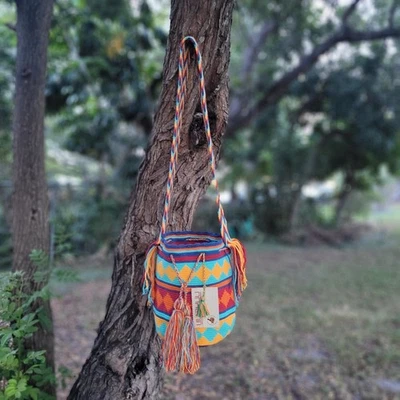 Colombian 🇨🇴 Handmade Large Wayuu Tribe Mochila MANY COLORS Bucket Boho Bag - Image 1 of 4