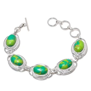 Green Turquoise Gemstone Handmade 925 Sterling Silver Jewelry Bracelet Size 7-8" - Picture 1 of 1