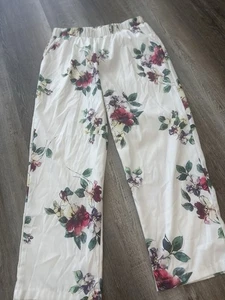 WEISSE HOSE BLUMEN FLORAL HOSE MEDIUM M PULL ON - Bild 1 von 1