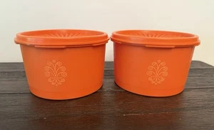 Vintage 70’s Orange 12 oz TUPPERWARE Canister Harvest Orange #1298-10 / 12 - Picture 1 of 6
