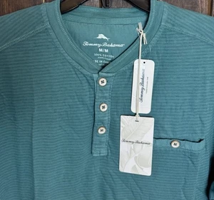 Tommy Bahama Medium M Tee T Shirt Schooner Stripe Henley Blue Chaise SS New $89 - Picture 1 of 8