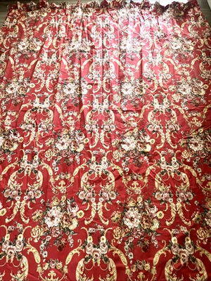 RALPH LAUREN Vtg Danielle Marseilles Red Floral Flat Sheet Ruffle Trim Size FULL - Image 1 of 3