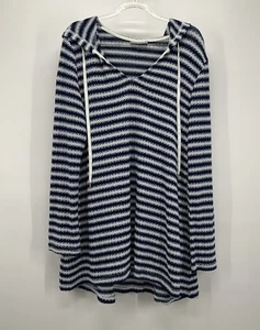 La Blanca Striped Hooded Knit Swim Cover-Up Tunic Sweater Beachwear Medium - Picture 1 of 9