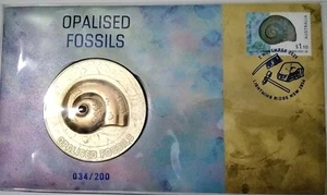 2020 OPALISED FOSSILS- 60 mm GOLD MEDALLION W OPAL- COVER- LTD ED #034/200 - Picture 1 of 4