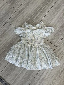 Doen Blanc Bluebell Bailey Girls Blue White Dress 2 Pintucks Floral Puff Sleeve - Picture 1 of 8