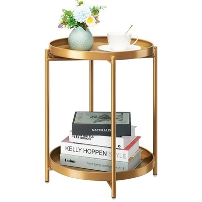 2-Tier End Table, Outdoor Side Table Metal Round Side Table with Removable Tr... - Image 1 of 4