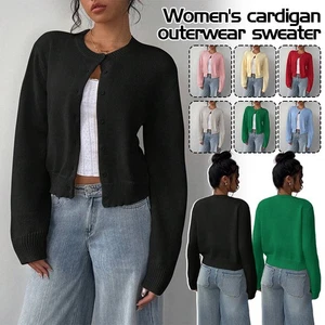 Cárdigan suave cuello redondo manga larga botón para mujer otoño e invierno  - Imagen 1 de 51