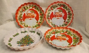 Vintage Plastic Ruffled Christmas Bowls Serving Set 4 Santa Tree Robert Stanley - Imagen 1 de 7