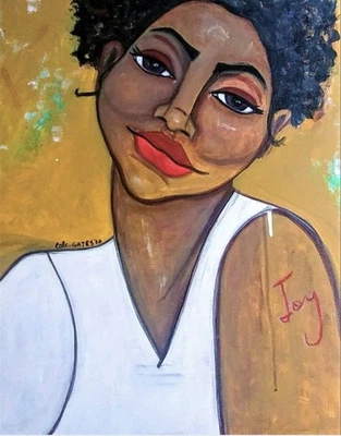 Оригинальный 16 x 20 современный афро-американский абстрактный портрет картина холст искусство - Изображение 1 из 3