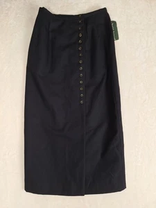 Harve Benard Wool Midi Skirt Womens 6 Black Button Down 26x33 Lined Slit Pleated - Picture 1 of 8