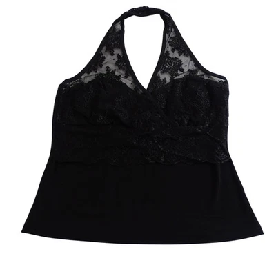 Top halter de encaje negro mercado negro de la Casa Blanca para mujer talla L sin mangas fiesta  Foto 1 de 4