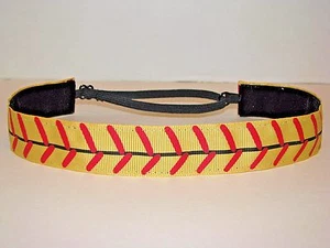 YELLOW SOFTBALL Non slip Headband adjustable no slip Sweaty Sports Hair Bands - Picture 1 of 2