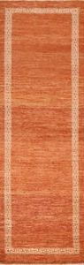 Bordered Gabbeh Kashkoli Afghan ORANGE/ IVORY Runner Rug Hand-knotted Wool 3'x9' - Picture 1 of 12