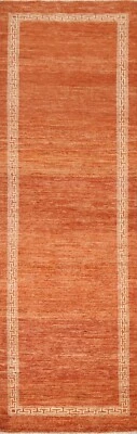 Bordered Gabbeh Kashkoli Afghan ORANGE/ IVORY Runner Rug Hand-knotted Wool 3'x9' - Image 1 of 4