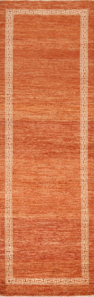 Bordered Gabbeh Kashkoli Afghan ORANGE/ IVORY Runner Rug Hand-knotted Wool 3'x9' - Image 1 of 4