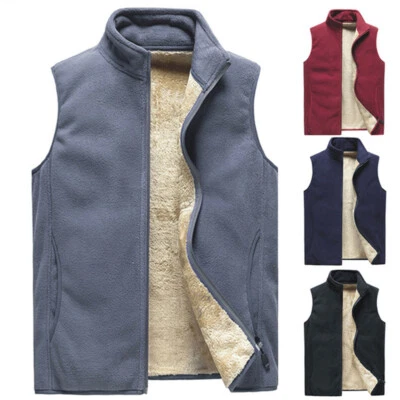 Mens Sherpa Lined Fleece Waistcoat Gilet Full Zip Up Jacket Vest Tops Sleeveless - Image 1 of 4