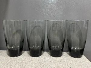 4 Libbey Smokey Grey Tumblers 16 oz Glasses 6” Tall Weighted Bottoms MCM Vtg EUC - Picture 1 of 8