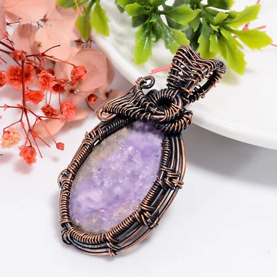 Regalo para novia joyería alambre envuelto colgante cobre charoite piedras preciosas 2,2" Foto 1 de 4