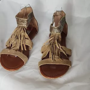 Steve Madden braune Wildleder Fransen Sandalen 10 M Wildleder Perlen Reißverschluss Boho Festival - Bild 1 von 8