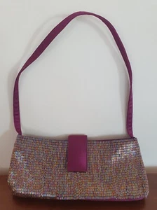 "Olga Berg" Purple Beaded Evening Bag with Shoulder Strap (58cm length) - EUC - Picture 1 of 6