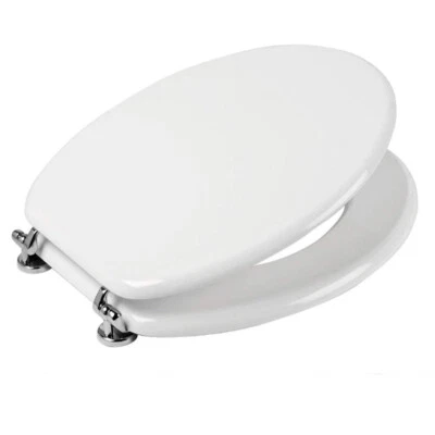 Sedile Wc Copri Water MDF Legno Tavoletta Vaso Universale Bianco Pesante Bagno - Immagine 1 di 4