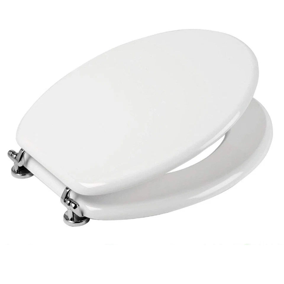 Sedile Wc Copri Water MDF Legno Tavoletta Vaso Universale Bianco Pesante Bagno - Immagine 1 di 4