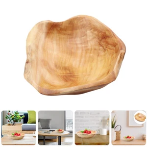 Rustic Wood Fruit Bowl Carved Wood Salad Bowl Snacks Serving Dish Home Wooden - Picture 1 of 12
